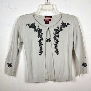 Vintage PREY Taupe Beaded Cardigan Twin Set S/M Holiday Top